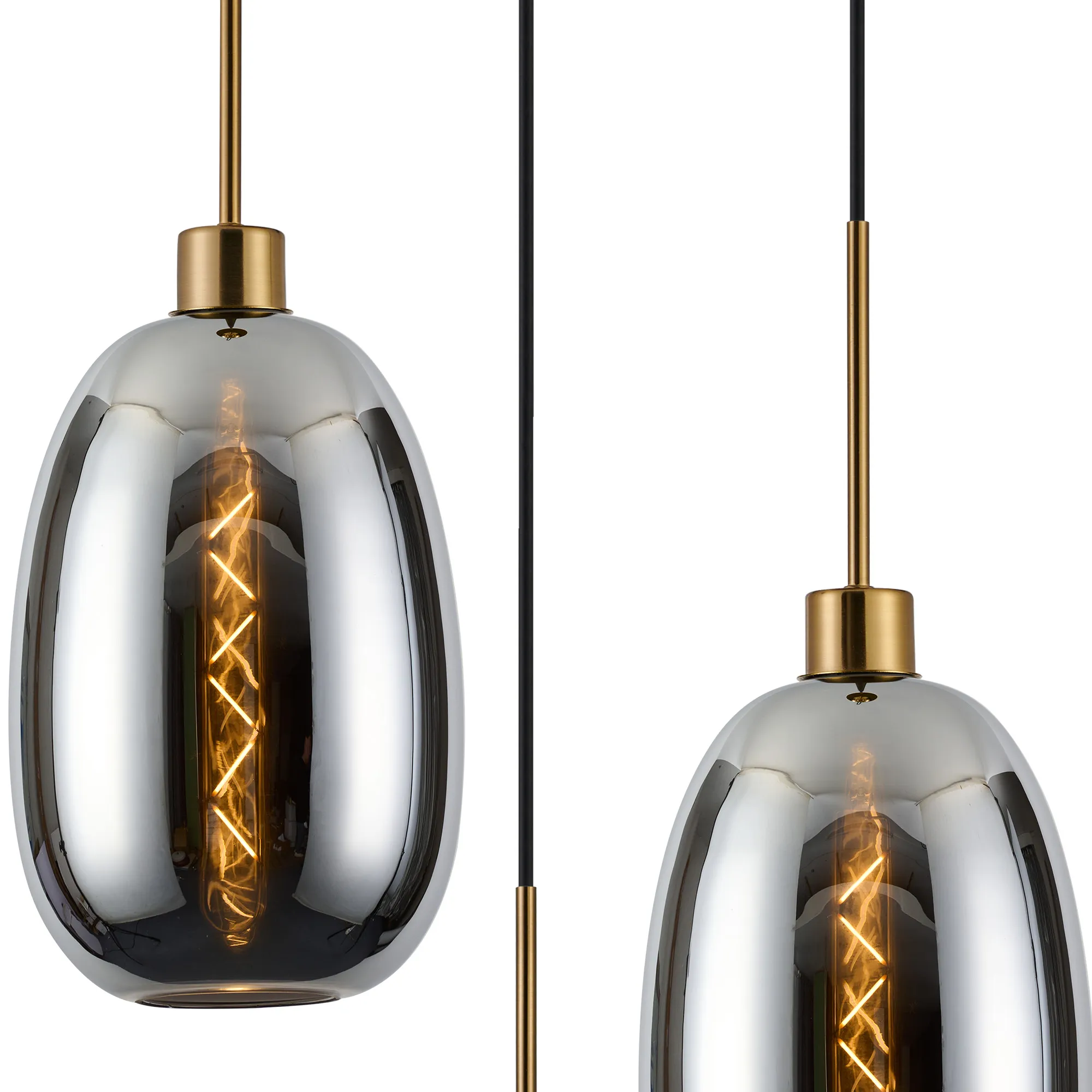 Lori 40cm Round Pendant, 3 Light Adjustable E27, Antique Gold/Chrome Slim Curved Trapezium Shades DK1174  Deco Lori Antique Gold